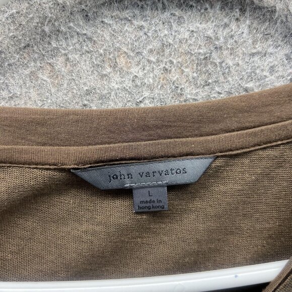 John Varvatos Shirt Mens Large Brown V Neck 100% Linen Lightweight Casual - Picture 6 of 10